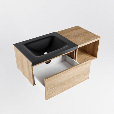 MONDIAZ BUKLA 100cm badmeubel met open module 40 kleur Washed Oak met 1 lade. Wastafel CLOUD links 1 kraangat kleur Urban.