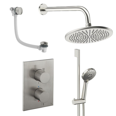 Crosswater MPRO Ensemble de douche pluie encastré - 2 poignées - vidage de baignoire - pomme de douche 30cm - douchette - barre de douche - bras mural - inox brossé