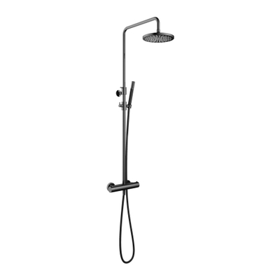Hotbath Cobber thermostatische regendoucheset met 20cm ronde hoofddouche staafhanddouche zwart chroom SHOWROOMMODEL