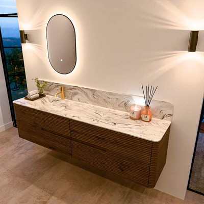 Mondiaz CIRO-DLUX Badkamermeubelset - 190x45x50cm - Solid surface wastafel Glace - 1 wasbak Links - 1 kraangat - 4 lades - Dusk