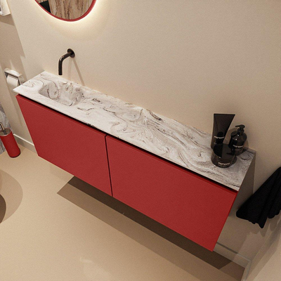 MONDIAZ TURE-DLUX 120cm toiletmeubel Fire. EDEN wastafel Glace positie links. Zonder kraangat.