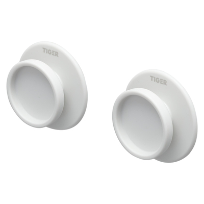 Tiger Tess Handdoekhaak - rond - 2 stuks - zelfklevend/boren - wit