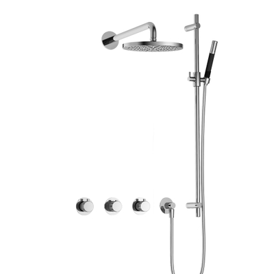 Hotbath Cobber X IBSX70 Ensemble de douche de tête encastré - tête de douche 20 cm - bras mural 38,5 cm - barre de douche - douchette stick 1 jet - Chrome