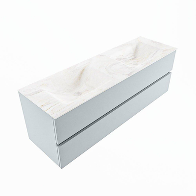 Mondiaz VICA-DLUX ensemble de meuble de salle de bain - 150cm - meuble sous-vasque argile - 2 tiroirs - lavabo encastré nuage double - 2 trous de robinet - version haute de 60cm - ostra