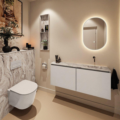 MONDIAZ TURE-DLUX Meuble toilette - 120cm - Linen - EDEN - vasque Glace - position droite - sans trou de robinet