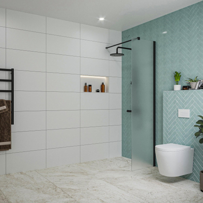 FugaFlow Eccelente Vetro Douche à l'italienne - 50x200cm - verre satiné - Noir mat