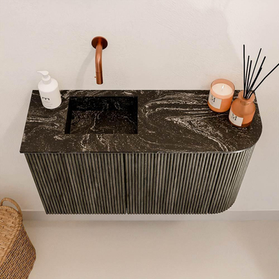 Mondiaz JOYA-DLUX 71.6cm toiletmeubel - ronding rechts kleur Shadow - Wastafel FAYE positie Links Zonder kraangat kleur Lava.