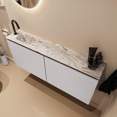 MONDIAZ TURE-DLUX Meuble toilette - 120cm - Cale - EDEN - vasque Glace - position gauche - 1 trou de robinet