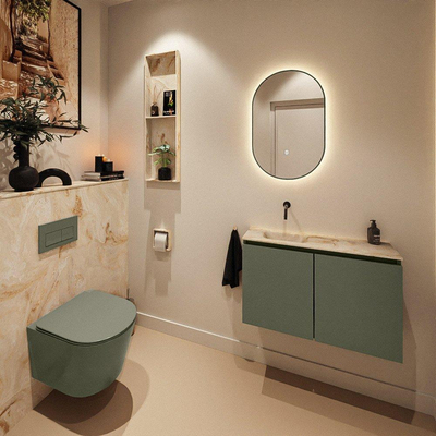 MONDIAZ TURE-DLUX Meuble toilette - 80cm - Army - EDEN - vasque Frappe - position gauche - sans trou de robinet