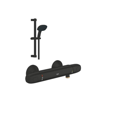 Grohe Grohtherm 1000 Douchemengkraan - thermostatisch - glijstangset - 2 straalsoorten - vierkante handdouche - matte black (mat zwart)