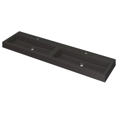 INK Momento wastafel - 180x45x9cm - 2 wasbakken - 2 kraangaten - Quartz zwart