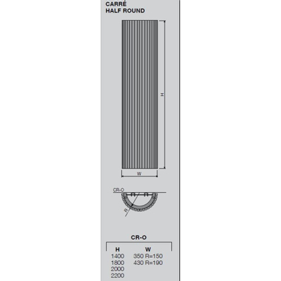 Vasco Carre Halfrond CR O designradiator halfrond verticaal 350x2000mm 1676W aluminium grijs (M302)