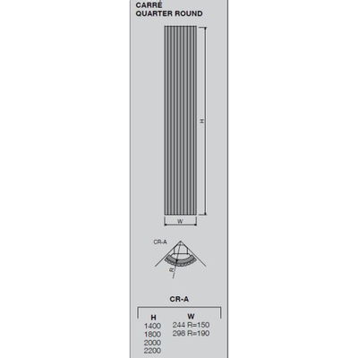 Vasco Carre Kwartrond CR A designradiator kwartrond verticaal 244x1800mm 785 watt wit