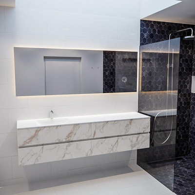 Mondiaz VICA ensemble de meuble de salle de bain - 200cm - meuble sous-vasque carrara - 4 tiroirs - lavabo cloud gauche - 1 trou de robinet - miroir LED - version XL 60cm de haut