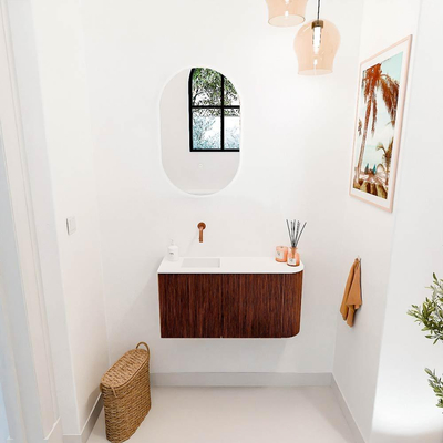 Mondiaz JOYA 81.6cm toiletmeubel - ronding rechts kleur Ruby - Wastafel FAYE positie Links Zonder kraangat kleur Talc.