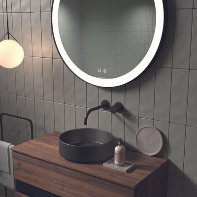 Saniclass Vygo spiegel – rond Ø80 cm – indirecte LED rondom – spiegelverwarming – Zwart geborsteld