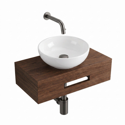 Royal Plaza Terra pack lave-mains – 40 x 25 x 10 cm – bois blanc brillant – avec porte-serviette – châtaigne (noyer)