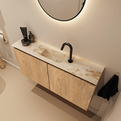 MONDIAZ TURE-DLUX 100cm toiletmeubel Washed Oak. EDEN wastafel Frappe positie midden. Met 1 kraangat.