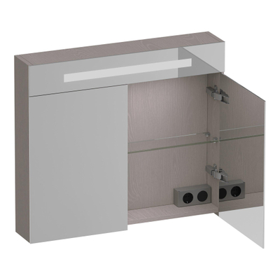 BRAUER Promise Deluxe armoire de toilette - 80x70x15cm - avec éclairage - 2 portes miroir double face - Timber Greige