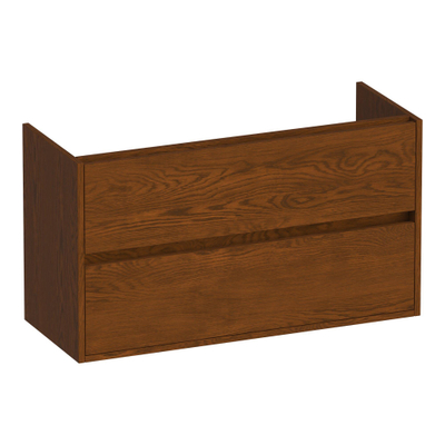 BRAUER Adore meuble sous-lavabo peu profond - 100x39x55cm - 2 tiroirs softclose - sans poignée - 1 découpe pour siphon - chêne massif - chêne à lamelles brun