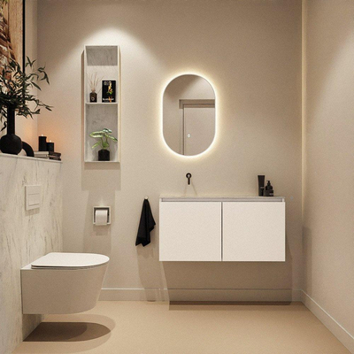 MONDIAZ TURE-DLUX Meuble toilette - 100cm - Talc - EDEN - vasque Opalo - position gauche - sans trou de robinet