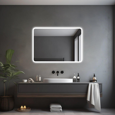 Fugaflow Excellent Arredo Miroir de Salle de Bain - 100x70 cm - avec coins arrondis - installation horizontale / verticale - éclairage LED indirect - chauffage de miroir - capteur infrarouge en partie inférieure