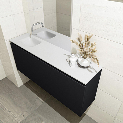 MONDIAZ OLAN Toiletmeubel 120x30x40cm met 0 kraangaten 1 lades urban mat Wastafel Lex links Solid Surface Wit