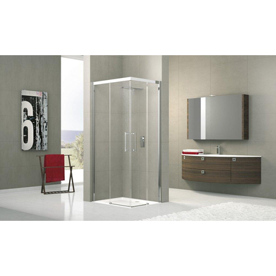 Novellini Rose une douche d'angle avec portes coulissantes 87/90x200cm profilé blanc et verre transparent