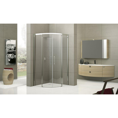 Novellini Rose r cabine de douche quart de rond avec portes coulissantes 90x90x200cm profil chrome mat et verre transparent