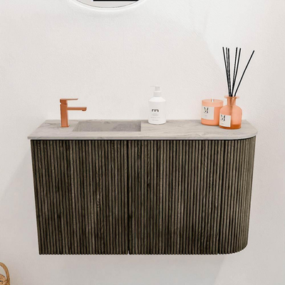 Mondiaz JOYA-DLUX 71.6cm toiletmeubel - ronding rechts kleur Shadow - Wastafel FAYE positie Links 1 kraangat kleur Glace.