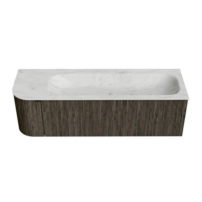 Mondiaz KURVE-DLUX Badkamermeubelset - 145x46x40cm - 1 lade - 1 deur - wastafel solid surface - rechts - 2 kraangaten - Shadow