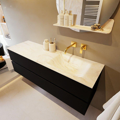 Mondiaz VICA-DLUX ensemble de meuble de salle de bain - 150cm - meuble sous-vasque urban - 2 tiroirs - lavabo encastré cloud droite - sans trous de robinet - version haute de 60cm - ostra