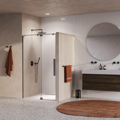 BRAUER Stellar Porte de niche - 2 parties - 120x200cm - porte battante - vitrification - réversible - verre transparent - cuivre brossé PVD
