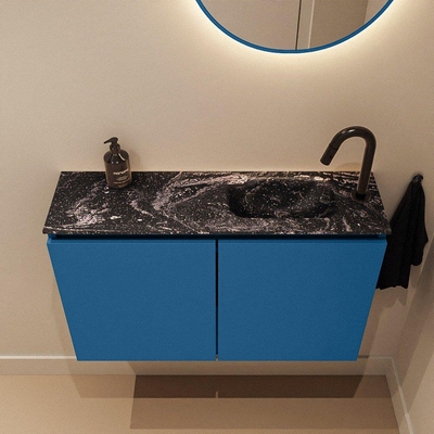 MONDIAZ TURE-DLUX Meuble toilette - 80cm - Jeans - EDEN - vasque Lava - position droite - 1 trou de robinet