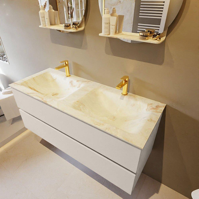 MONDIAZ VICA-DLUX Ensemble meuble de salle de bains - 120cm - meuble bas linen - 2 tiroirs - lavabo encastré cloud double - 2 trous de robinet - version haute 60cm - frappe