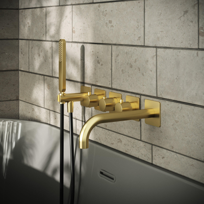 Hotbath Gal Afbouwdeel - voor Inbouw bad/douche thermostaat - 2 stopkranen - met uitloop - PVD - geborsteld messing (goud)