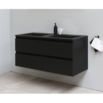 Basic Bella Meuble salle de bains avec lavabo acrylique Noir 120x55x46cm sans trous de robinet Noir mat