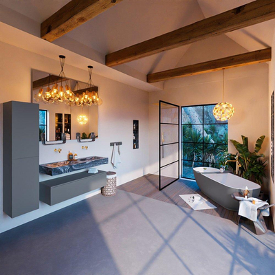 MONDIAZ ALAN - DLUX Badkamermeubelset - 120cm - onderkast - Plata - 1 lade - vrijhangende wastafel - 2 wasbakken - 0 kraangaten - Lava