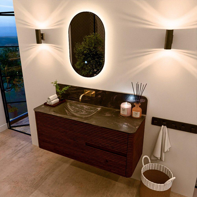 Mondiaz CIRO-DLUX Ensemble de meubles de salle de bains - 120x45x50cm - lavabo solid surface Lava - 1 vasque à gauche - sans trous de robinet - 2 tiroirs - Ruby