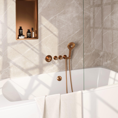 Brauer Copper carving encastré - ensemble de douche - 3 boutons avec relief - douchette ronde 3 positions - PVD - cuivre brossé