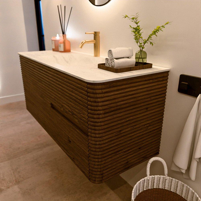 Mondiaz CIRO-DLUX Ensemble meuble de salle de bains - 120x45x50cm - Plan vasque solid surface Opalo - 1 vasque centrale - 1 trou de robinet - 2 tiroirs - Dusk