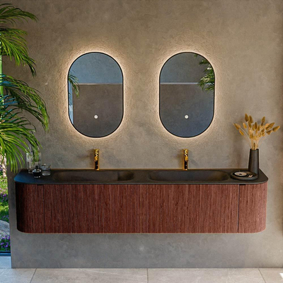 Mondiaz KURVE Badkamermeubelset - 200x46x40cm - 2 lade - 2 deuren - wastafel solid surface - dubbel - 2 kraangaten - Ruby