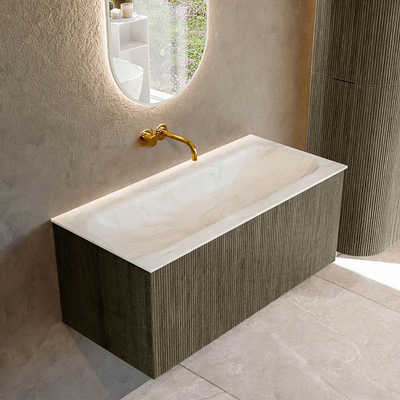 Mondiaz KURVE-DLUX Ensemble de meuble de salle de bains - 100x46x40cm - 1 tiroir - lavabo solid surface - central - sans trou de robinet - Shadow