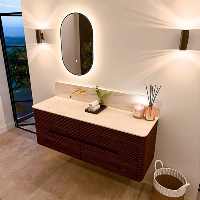 Mondiaz CIRO-DLUX Ensemble de meubles de salle de bains - 140x45x50cm - lavabo solid surface Meli - 1 vasque à gauche - sans trous de robinet - 4 tiroirs - Ruby