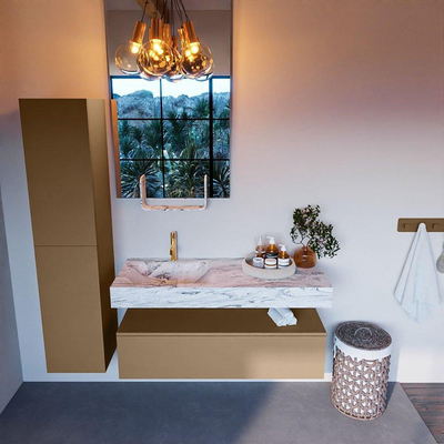 Mondiaz ALAN-DLUX Ensemble de meuble - 120cm - meuble Oro mat - 1 tiroir - Lavabo Cloud Glace suspendu - vasque Gauche - 1 trou de robinet