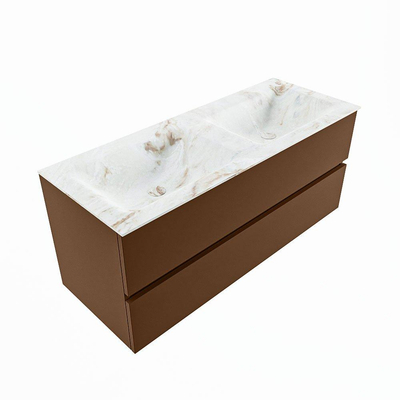 Mondiaz VICA-DLUX Badkamermeubelset - 120cm - rust - 2 lades - Inbouw wastafel CLOUD - dubbel zonder kraangat - kleur Frappe - XL versie 60cm hoog