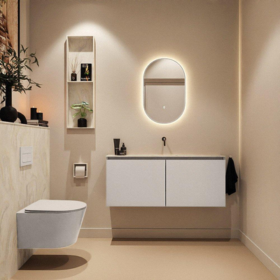 MONDIAZ TURE-DLUX Meuble toilette - 120cm - Linen - EDEN - vasque Ostra - position centrale - sans trou de robinet