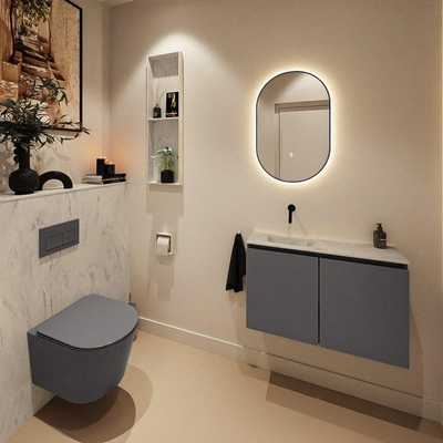 MONDIAZ TURE-DLUX Meuble toilette - 80cm - Dark Grey - EDEN - vasque Opalo - position gauche - sans trou de robinet