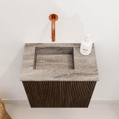 Mondiaz JOYA-DLUX 40cm toiletmeubel - kleur Walnut - Wastafel FAYE positie Links Zonder kraangat kleur Oza.