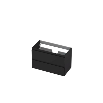 INK Wastafelonderkast - 80x40x52cm - 2 lades - greeploos - MDF lak - Zwart mat